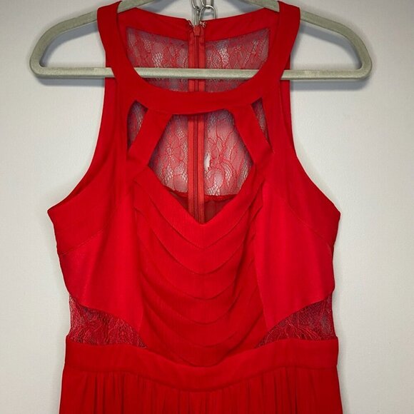 NWT Retail: $188 BCBGeneration Red Lace Chiffon Formal Maxi Gown Womens size 10 - Picture 6 of 7